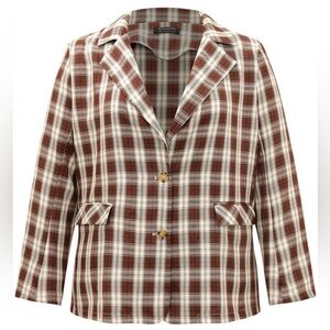 BloomChic Plus 6XL Plaid Button Through Flap Pocket Blazer us30